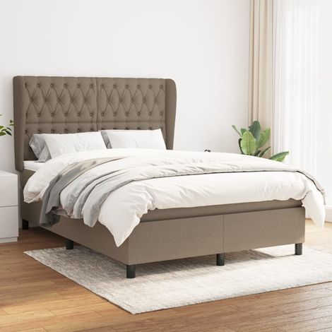 Sommier à lattes de lit avec matelas Taupe 140x190 cm Tissu (1/5)