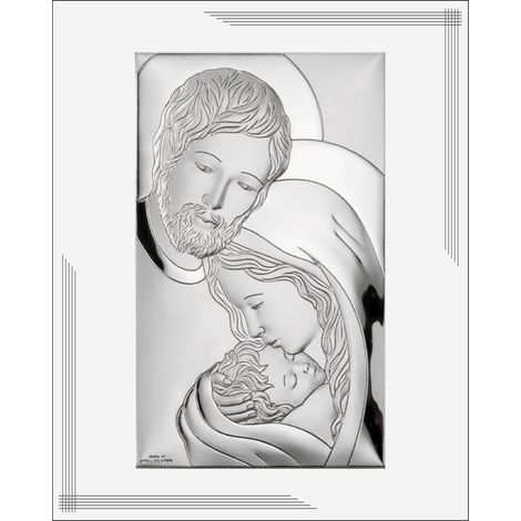 Quadro moderno della Sacra Famiglia su pannello bianco, argentato, 25x20 cm Dimensioni: 25x20 cm Codice articolo: VL879BI