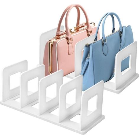 Étagère de Rangement pour Sacs à Main, Organisateur de Placard en Plastique avec 4 Fentes, Séparateur Ajustable 15x35x14,5 cm pour Sacs, Pulls et Chemises, Lot de 2 (1/4)