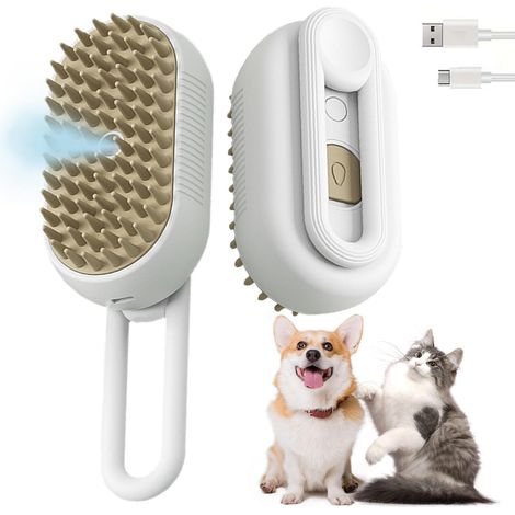 Cepillo de vapor para gatos, recargable 3 en 1, antiestático, masajeador, limpiador, desenredante y acicalador. (1/5)