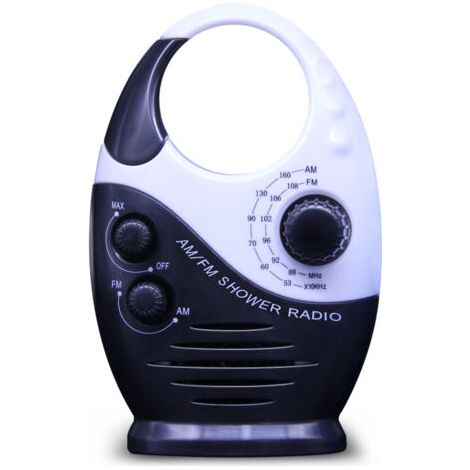 Radio impermeabile da doccia, mini radio portatile AM/FM con volume regolabile, maniglia per il trasporto, ideale per la doccia, il comodino o il garage, colore nero.