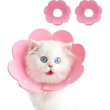 Collier pour chat et chien, lot de 2 colliers de protection souples, collier élisabéthain anti-léchage, guérison conique, ajustable, confortable, pour animaux en période de convalescence. (1/5)