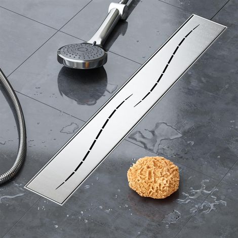 VILSTEIN Duschrinne 120cm, Edelstahl Bodenablauf Komplettset, extra flach, Siphon mit Geruchsstop, Haarsieb - Welle (1/5)