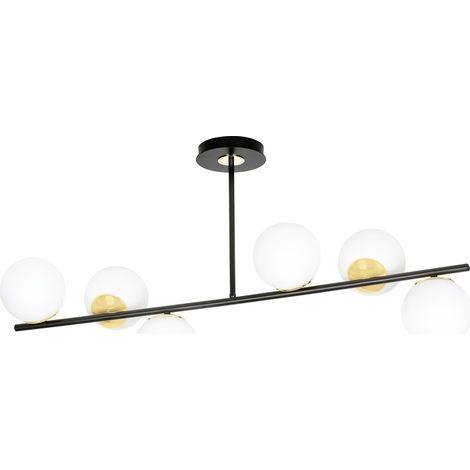 Suspension FLOKI noir/or 6xE14 globes opales Emibig (1/5)