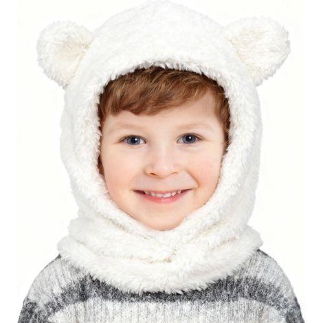 Bonnet cagoule enfant polaire 3-en-1 chaud et coupe-vent blanc (1/5)