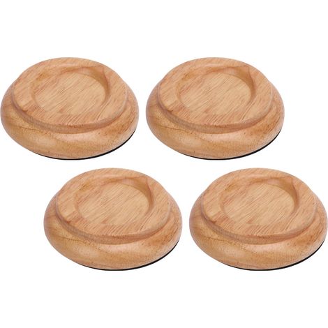 Lot de 4 patins de protection pour roulettes de piano, en bois massif avec base en mousse, antidérapants et antibruit, universels, couleur bois. (1/5)
