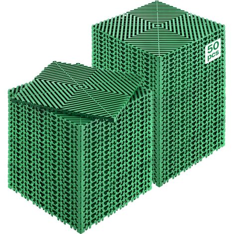 Tapis de drainage emboîtable, 310x310 mm, dalles de sol de drainage modulaire emboîtable, 50 pcs, coussin de sol à épisser en PP antidérapant vert, tapis de douche, pour garage, jardin, cuisine (1/5)