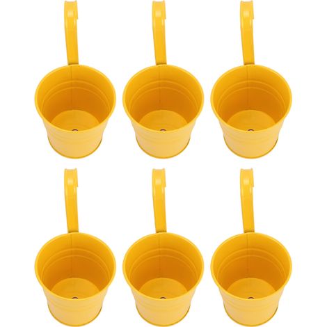 10 jardinières suspendues avec crochets amovibles, seaux décoratifs en métal pour l'intérieur et l'extérieur, fixation murale ou sur clôture, jaunes (1/5)