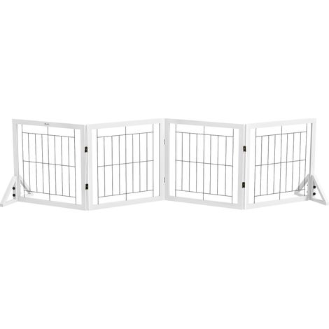 Cancellino per Cani Pieghevole 280x70 cm con 4 Pannelli in Legno e Acciaio Bianco (1/5)