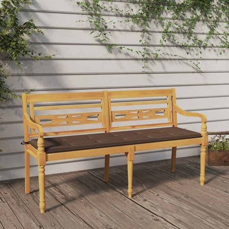 vidaXL Banco Batavia con cojín gris taupe madera maciza de teca 150 cm (1/5)