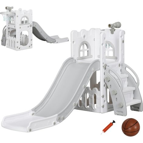 Toboggan pour enfants 5 en 1 avec panier de basket, télescope, gris 177 x 70 x 92 cm (1/4)