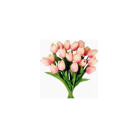 24 Latex-Tulpen, echte Simple Tige-Tulpen, künstliche Blumensträuße von Fleurs de Mariée für das Maison, Mariage, Fête, Décoration de Bureau, Arrangements Floraux (Rose Clair).
