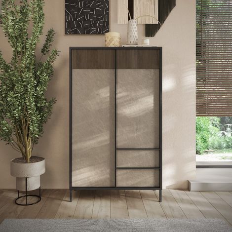 Argentier moderne 2 portes-2 tiroirs bois et travertin EZE (1/5)