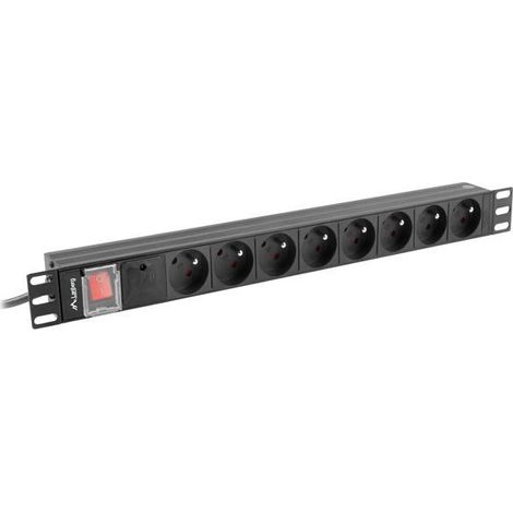 Regleta de alimentación Lanberg para RACK 1U 16A PDU 8x PL 2m Negra (1/2)