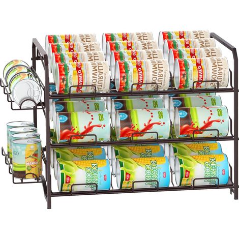 Stackable Can Organizer, Can Organizer for Kitchen Cabinets or Countertops, 3 Tier with Side Shelves, Capacity for 42 Cans, Bronze (1/5)