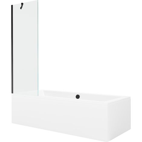 Mexen Cube baignoire rectangulaire 180 x 80 cm avec habillage et paroi 1 volet 60 cm, transparent, noir - 550518080X9506000070 (1/5)