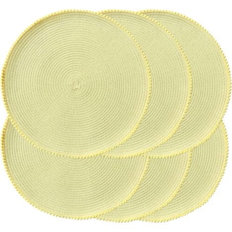 Lot de 6 sets de table ronds tressés de 38,1 cm pour tables de salle à manger, sets de table tissés naturels résistants à la chaleur pour Pâques (B jaune'B Jaune. 6 pcs'B Jaune.'6 pcs