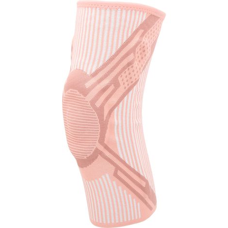 1 paire de genouillères de sport, manchons de compression antidérapants en nylon tricoté, adaptés à la course à pied, la randonnée, le trekking, roses, taille L. (1/5)