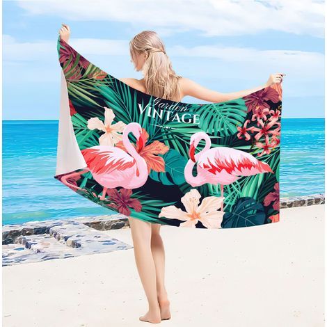 Ensemble de serviettes de plage en microfibre, extra large, séchage rapide, douces, anti-sable, 76 x 152 cm, pour enfants, femmes et hommes, piscine, natation, plage, accessoire indispensable (Flamant (1/5)