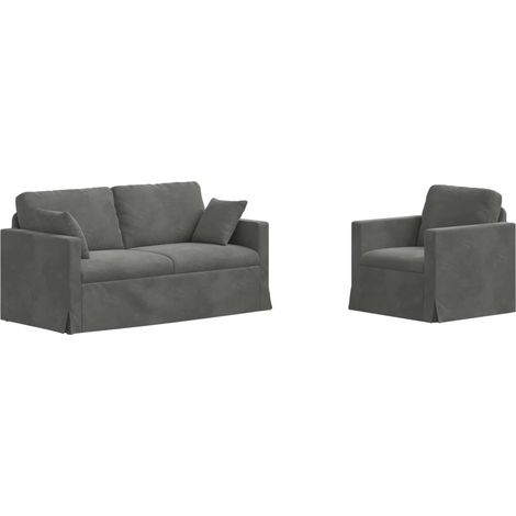 Ensemble de Canapés 2 pcs  Salon de jardin Gris foncé 158 x 78 x 80 cm Velours