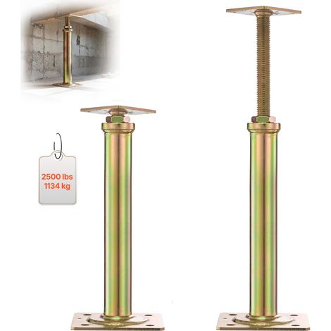 Vérins réglables pour poteau de plancher, lot de 4, nivellement du sol, hauteur 29,5 à 40,6 cm, acier robuste, garage, maison (1/5)