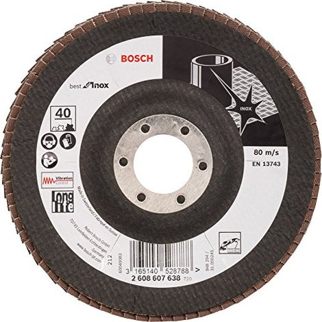 Bosch Fächerschleifscheibe Best for Inox 125 22,23 40 gewinkelt Glasgewebeteller - 2608607638 (1/3)