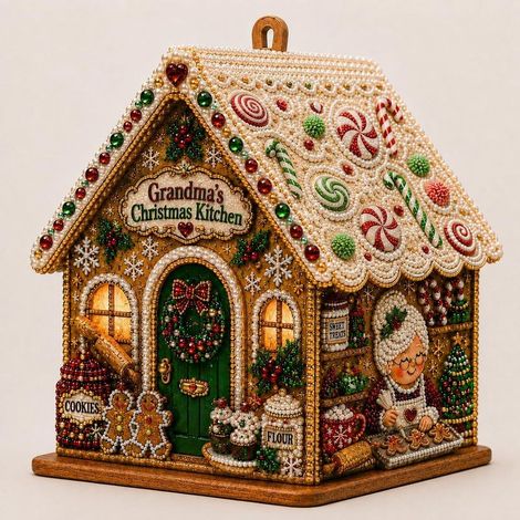 Ensemble de décoration de balancelle de Noël, ensemble de peinture de diamant de maison de Noël en bois, 10.7x11.7x14.7cm (1/2)