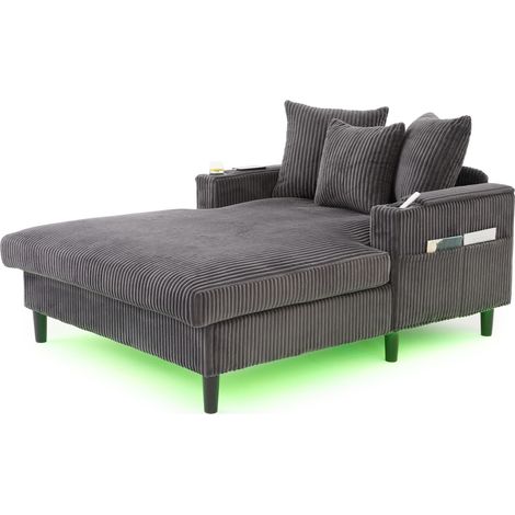 Chaise longue multifunción de tejido tipo pana gris oscuro MODENUIT (1/5)