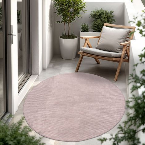 Paco Home In- & Outdoor Teppich Flachgewebe einfarbig modern wetterfest für Terrasse Küche Pink, 80 cm Rund