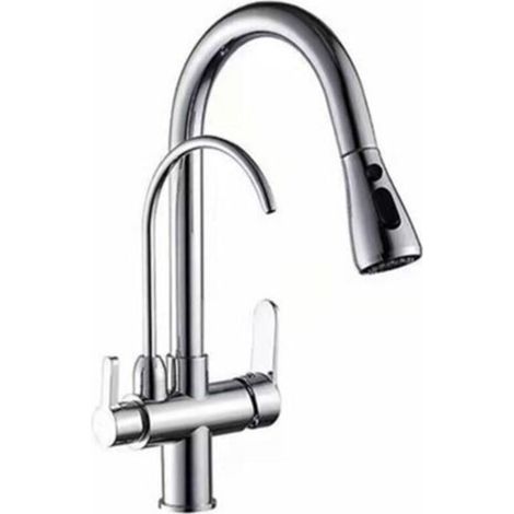 Kitchen Faucet, Brass Sliding Sink Mixer for Hot and Cold Water with Drinking Water Tap (1/5)