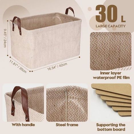 Panier De Rangement - Toile De Jute - Cadre Métallique Rigide - 42 x 30 x 25 cm - Usage Salon Chambre Bureau - 1 Pièce (1/5)