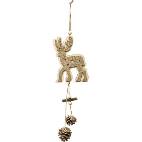 Suspension de Noël Renne et Pommes de Pin Doré pailleté H 35 cm - Feeric Christmas