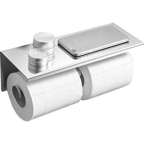Porte-rouleau de papier toilette double en acier inoxydable – Fixation murale – Argent – 27 × 10 × 10 cm (1/4)