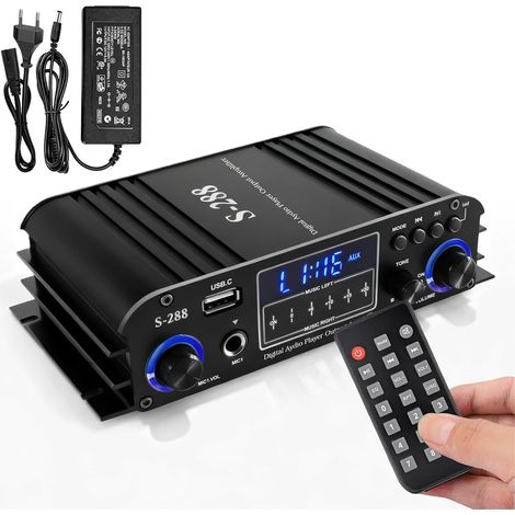 Amplificateur 4 canaux, amplificateur de puissance audio 1200 W Bluetooth 5.0, 30 Wx4 avec USB/microphone/FM avec télécommande, amplificateur de haut-parleur intégré Hi-Fi pour la maison ou votre (1/5)