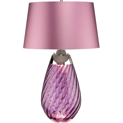 Elstead Lena grande lampe de table 2 lumières prune, verre teinté prune, abat-jour chiné, E27 (1/4)