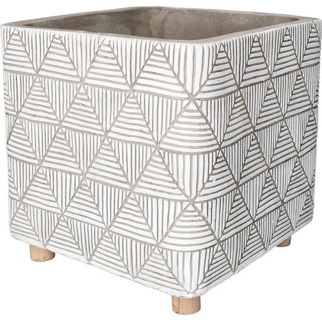 KOTARBAU Pot de fleurs en béton - 18 cm - Pour plantes - En béton décoratif - Support en bois (1/5)