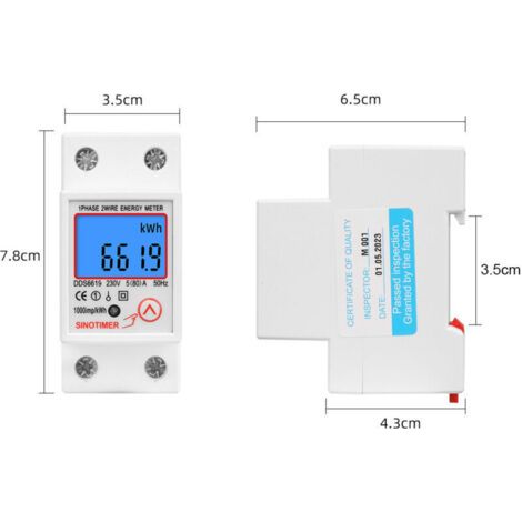 DDS6619-012 Compteur électronique monophasé multifonction - Affichage LCD rétroéclairé - Rail DIN - 5-80A 230V - Dimensions : 7.83.56.5cm