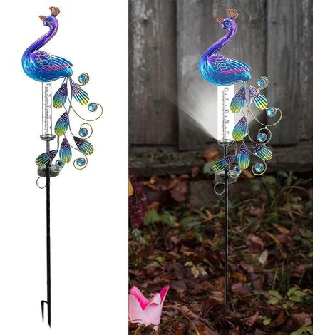 Pluviomètre de 89 cm, décorations de jardin lumineuses solaires avec 16 LED blanc chaud, décoration extérieure en métal pour terrasse ou patio. (1/5)
