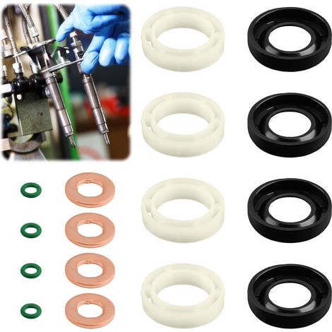 Kit de Joint Injecteur 1.6 HDI, 16 Pièces de Remplacement de Joint D'injecteur Diesel Compatible avec Citroen, Accessoires d'Injecteur Universels Peugeot(1314368, 1982A0) (Vert) (1/5)