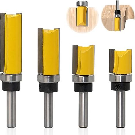 Juego de 4 fresas para perfilar madera (vástago de 8 mm) para fresadoras, ranurado y perfiles de borde recto. (1/5)