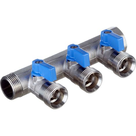 VB collettore con valvola a sfera e maniglia blu ø3/4"MF 3 derivazioni eurocono VB050503BLAUW