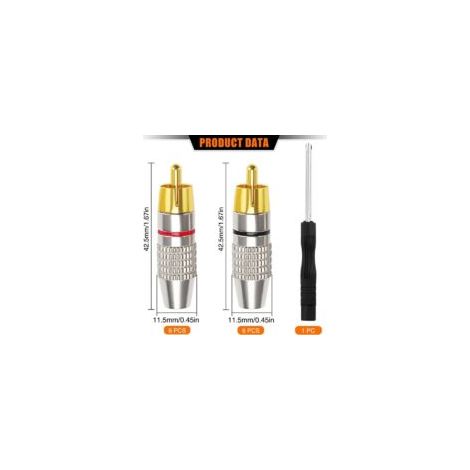 Set di 12 connettori RCA maschio, adattatore connettore audio/video RCA per multimedia e CCTV (6 neri + 6 rossi) - Crezuo