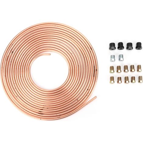 Tuyau de frein de 7,62 m (25 pi) en cuivre nickelé, diamètre extérieur 4,76 mm (3/16 po), avec raccords pour système de freinage hydraulique et d'alimentation (doré). (1/5)