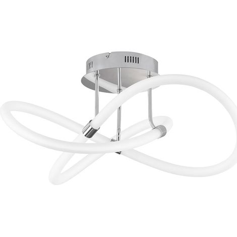Deckenlampe dimmbar über Wandschalter LED Deckenleuchte Wohnzimmerleuchte Designlampe, Metall chrom, Kunststoff weiß, 39W 4900lm warmweiß, LxBxH 57,5x57,5x30 cm (1/2)