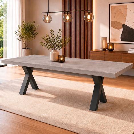 Tavolo Allungabile Milonga480 180 cm con Piano Cemento e Gambe Incrociate Antracite (1/5)