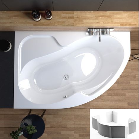 ECOLAM Badewanne WELA 160x100 cm links  mit Antirusch + Styropor Wannenträger direkt verfliesbar Eckbadewanne Acrylwanne (1/5)