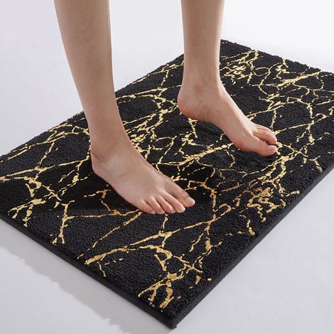 Black and Gold Bath Mat - Non-Slip, Washable, Absorbent Microfiber - Decorative and Elegant Design - Dimensions 60x90 cm