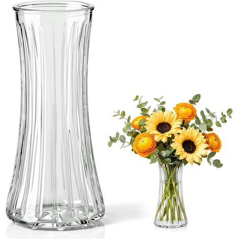 Vase en Verre Transparent 20cm de Haut, Vase Fleur à Design Cannelé Moderne, Petits Vases Decoratifs pour Table, Mariage, Vases Raffiné pour Le Salon, Le Bureau à Domicile et la Chambre (1/5)