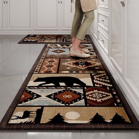 Tapis de cuisine antidérapant, lot de 2, lavable, tissé, confortable et facile d'entretien. Idéal pour la cuisine, la porte d'entrée, l'évier et le salon (45 x 70 cm + 45 x 150 cm) - Velours de coton, (1/5)