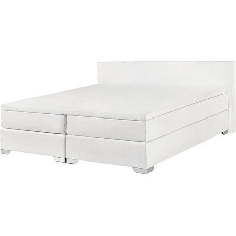 Letto Boxspring in Ecopelle Bianca con Materasso a Molle 180 x 200 cm President